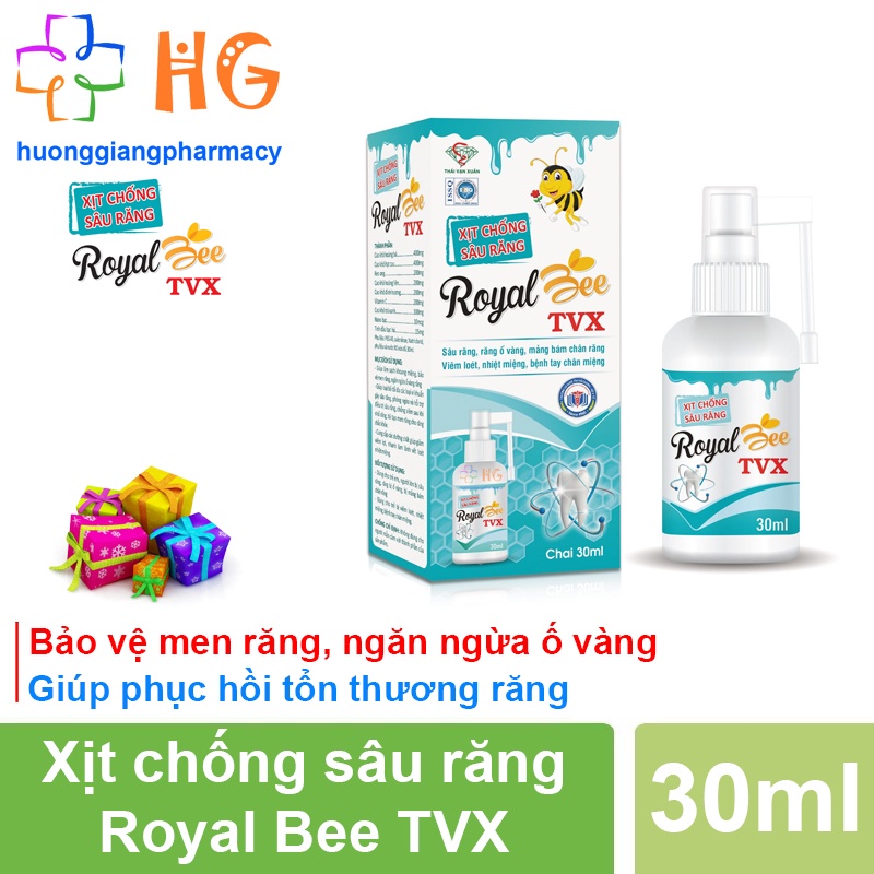 Xịt chống sâu răng Royal Bee TVX sún răng ố vàng mảng bám chân răng viêm loét nhiệt miệng bệnh tay chân miệng Chai 30ml