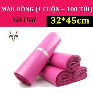 [32x45cm HỒNG ] 100 Túi (1 cuộn) Đóng Hàng Niêm Phong, Túi Nylon- Gói Hàng Siêu Tốc, Tiết Kiệm Chi Phí