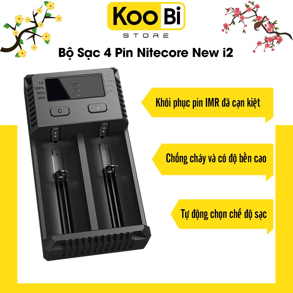 Sạc pin – New i2 – Nitecore – Sạc đôi pin IMR/Li-ion/LiFePO4, Ni-MH/Ni-Cd 2.(Đầu vào AC, DC)