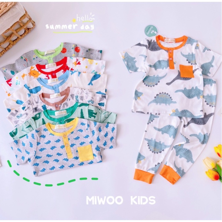 Đồ Bộ Bé Trai Cộc Tay Quần Dài Thun Miwoo Kids Cho Bé