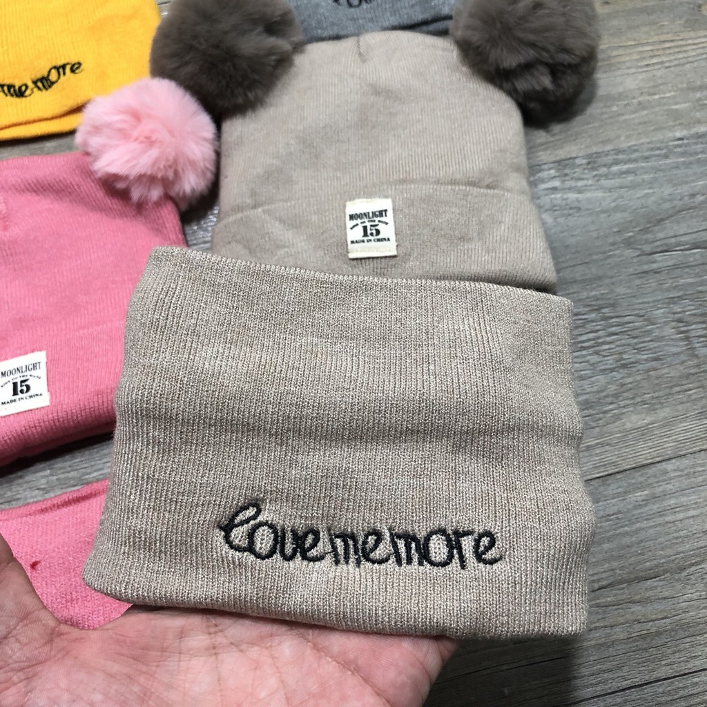 Mũ len hai Quả Bông thời trang  MOONLIGHT 15 xuất Hàn giữ ấm cho bé tặng kèm khăn ống