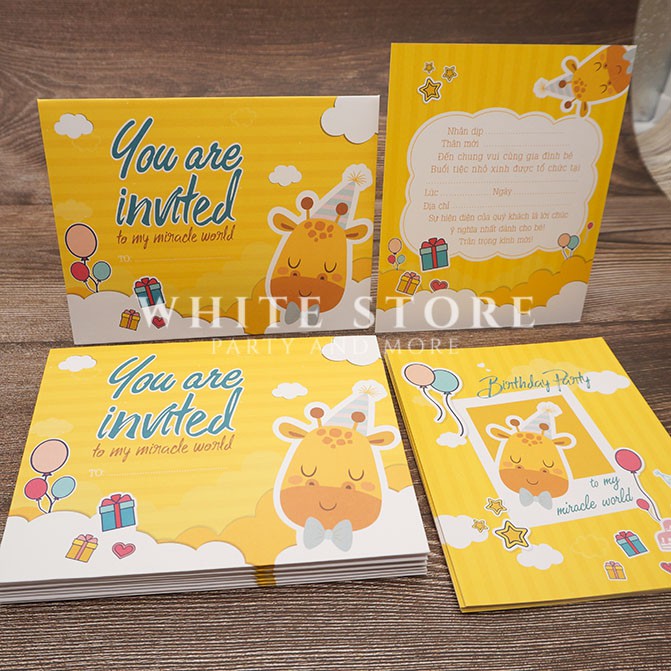 Set 10 THIỆP MỜI THÔI NÔI SINH NHẬT GIRAFFE cho bé