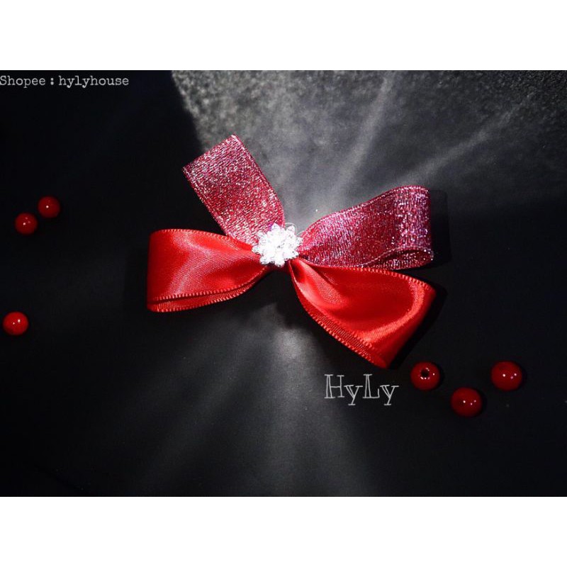 [ Mã HYLY10 giảm 10K đơn 20K] kẹp tóc lụa đỏ phối lụa nhũ đỏ cách điệu handmade