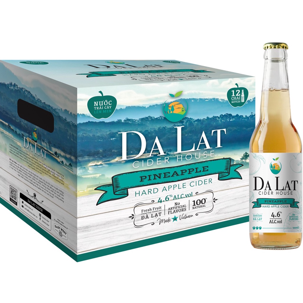 Nước trái cây lên men Dalat Cider Hương Táo + Dứa - Thùng 12 Chai
