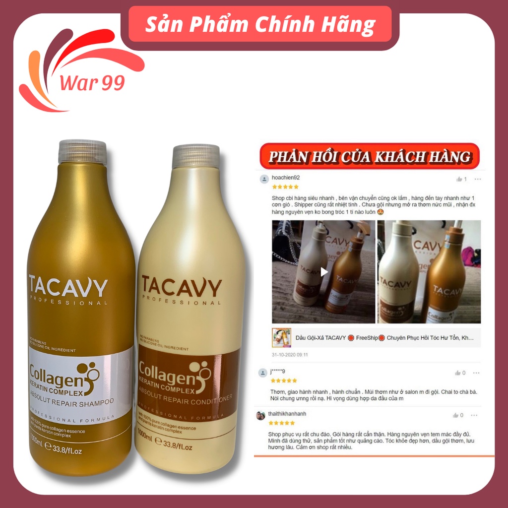 Cặp dầu gội xả TACAVY 500ml 1000ml giảm gãy rụng phục hồi tóc hư tổn khô xơ hàng chính hãng