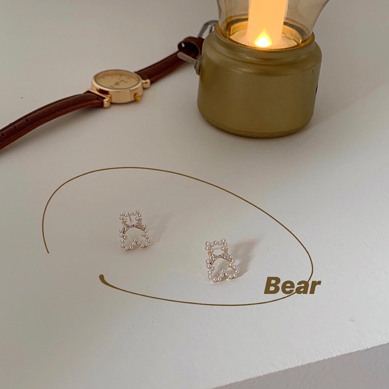 Bông Tai Hình Gấu Đính Ngọc Trai Đơn Giản Cho Nữ