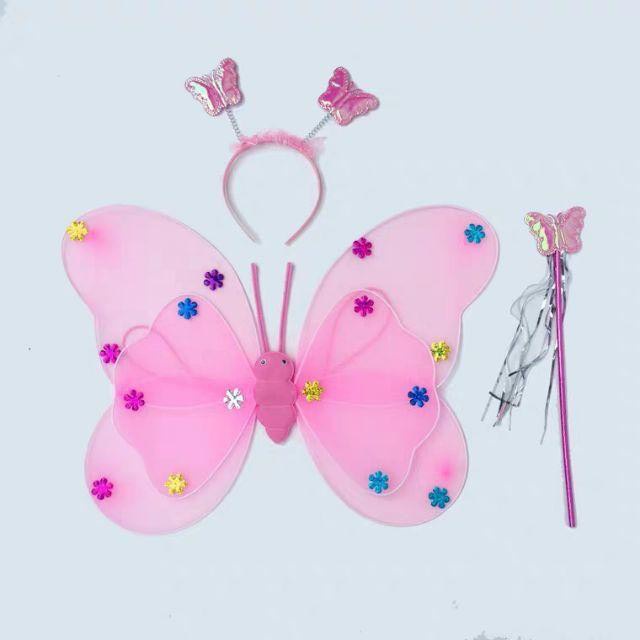 [Hàng đẹp, có đèn] Đồ chơi cánh bướm kép CÓ ĐÈN kèm bờm gậy phép KHÔNG VÁY giá rẻ cho bé chơi Trung thu