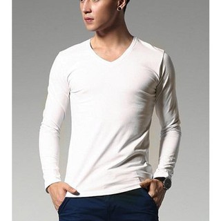 Áo thun dài tay cổ tim nam màu trắng combo {truclinh008