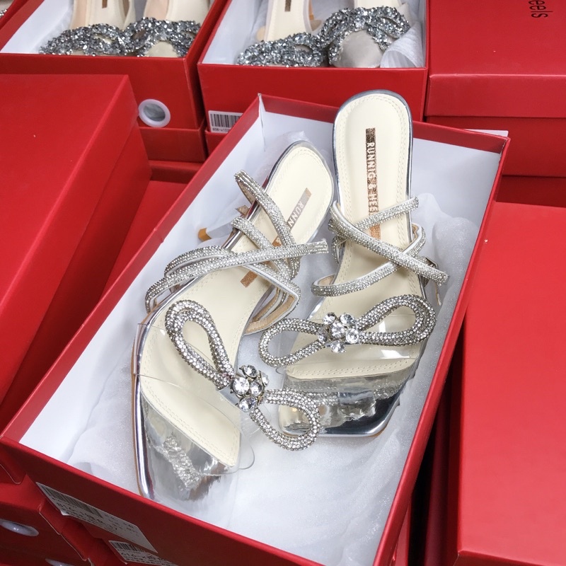 Sandal cao gót dây nơ quấn cổ chân QCCC Full box RH-816-1