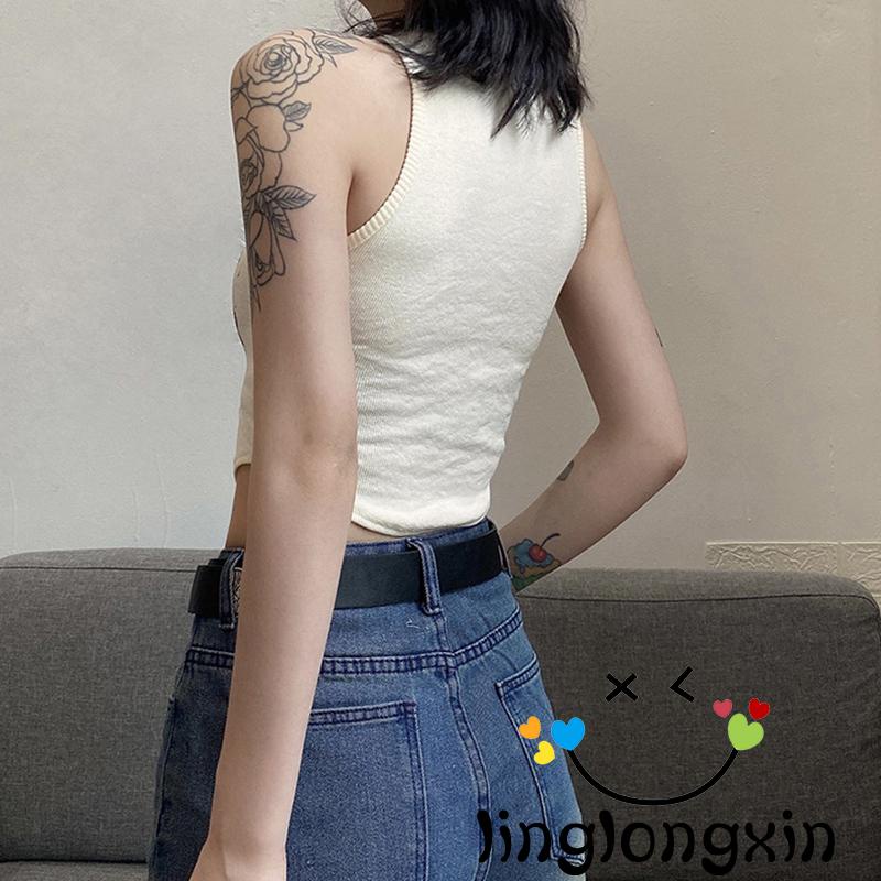Áo Crop Top Linglongxi2-Female Sát Nách Cổ Tròn In Họa Tiết Chân Dung Độc Đáo Thời Trang Mùa Hè Cho Nữ