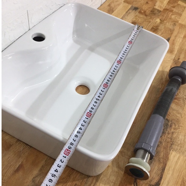 Chậu rửa mặt lavabo đặt bàn chữ nhật viền đen hàng chính hãng cao cấp