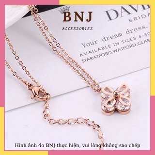 Dây chuyền Vòng cổ titan BNJ mạ vàng 18k mặt cánh hoa đính đá zircon phong cách Hàn Quốc