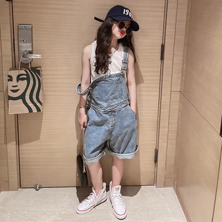 Set Áo Thun Ngắn Tay Và Quần Yếm Denim Thời Trang Cho Bé Gái