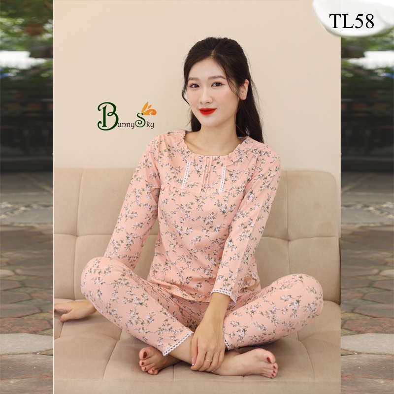 [Bunnysky] Đồ bộ mặc nhà, sau sinh quần áo thu đông dành cho nữ họa tiết hoa nhí