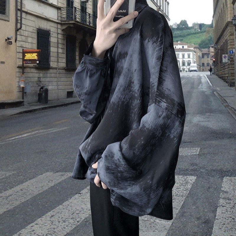 Áo sơ mi tay dài dáng rộng phong cách Harajuku Hong Kong thời trang mùa thu cho nam và nữ M-2XL