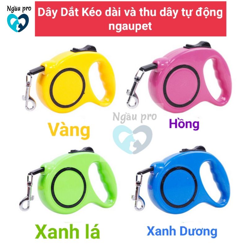 Dây dắt tự động kéo dài và thu dây chó mèo thú cưng, Xích cho chó mèo bền giá rẻ loại 3M ngaupet