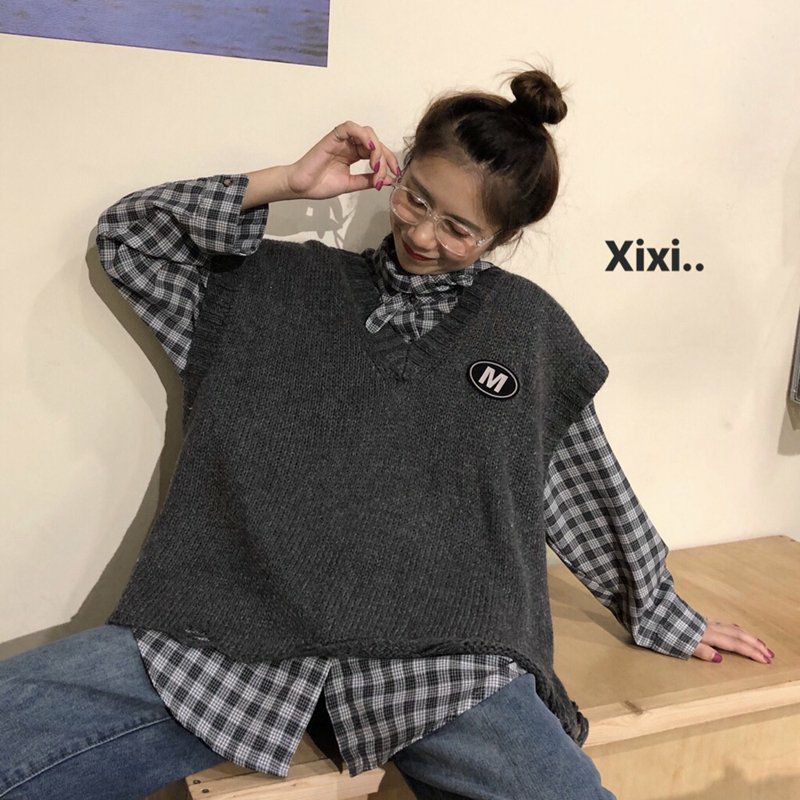 (Có sẵn) Áo gile nữ dệt kim áo vest cổ điển cổ V phong cách Hàn | BigBuy360 - bigbuy360.vn