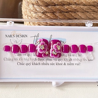 Móng Tay Giả Móng Úp Chân Thiết Kế Vẽ Cọ Bản 3D Đính Đá Nền Tím Hồng