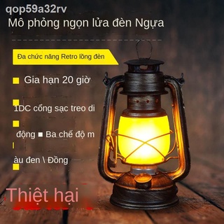 [ Giá SIÊU RẺ ]¤♈┅Đèn lồng cổ điển di động, dầu có thể sạc lại, LED cắm trại, khẩn cấp, lều, đồ trang trí bằng sắt rèn,