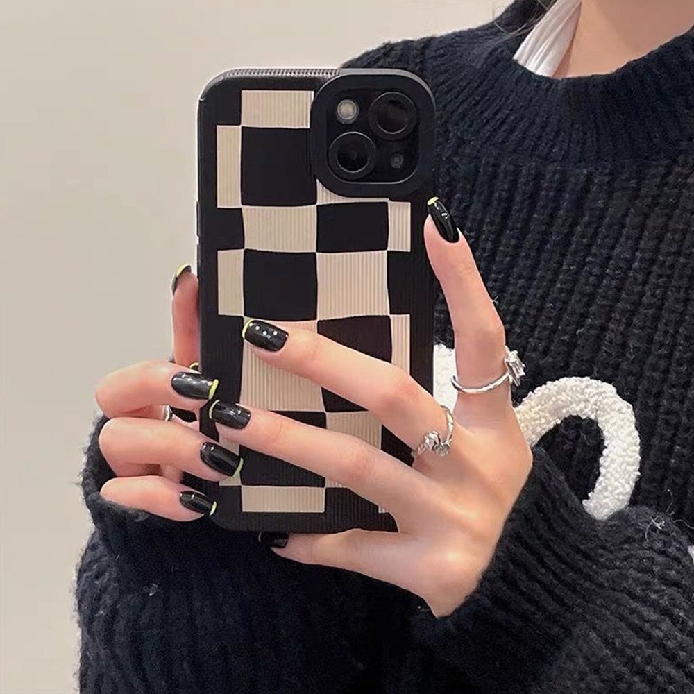 Ốp Điện Thoại TPU Mềm Chống Sốc Họa Tiết Sọc Caro Trắng Đen Cho Iphone 14 Pro Max 11 7Plus 13 12 11 Pro Max X XS Max XR