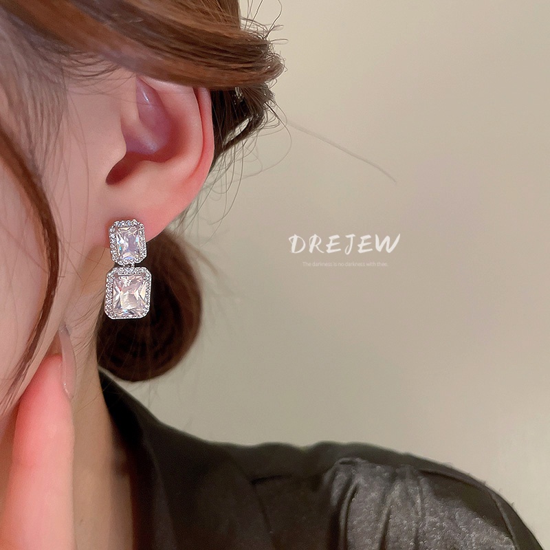 DREJEW Khuyên tai mạ vàng/ bạc đính đá zircon cao cấp sang trọng thời trang cho nữ