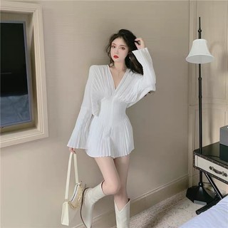 Váy dập ly dáng xoè cổ V (kèm hình thật)