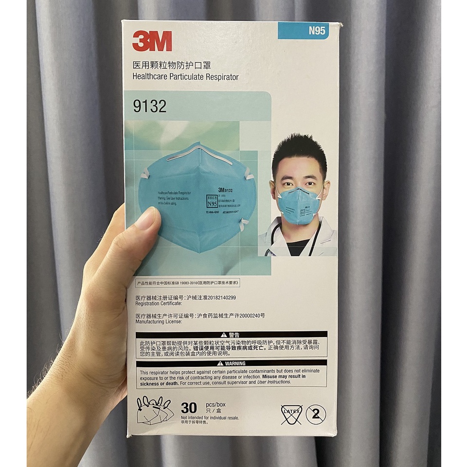 Khẩu trang 3M N95 NIOSH 9132 chuyên dùng cho phẫu thuật, lọc bụi mịn và siêu mịn PM 0.3