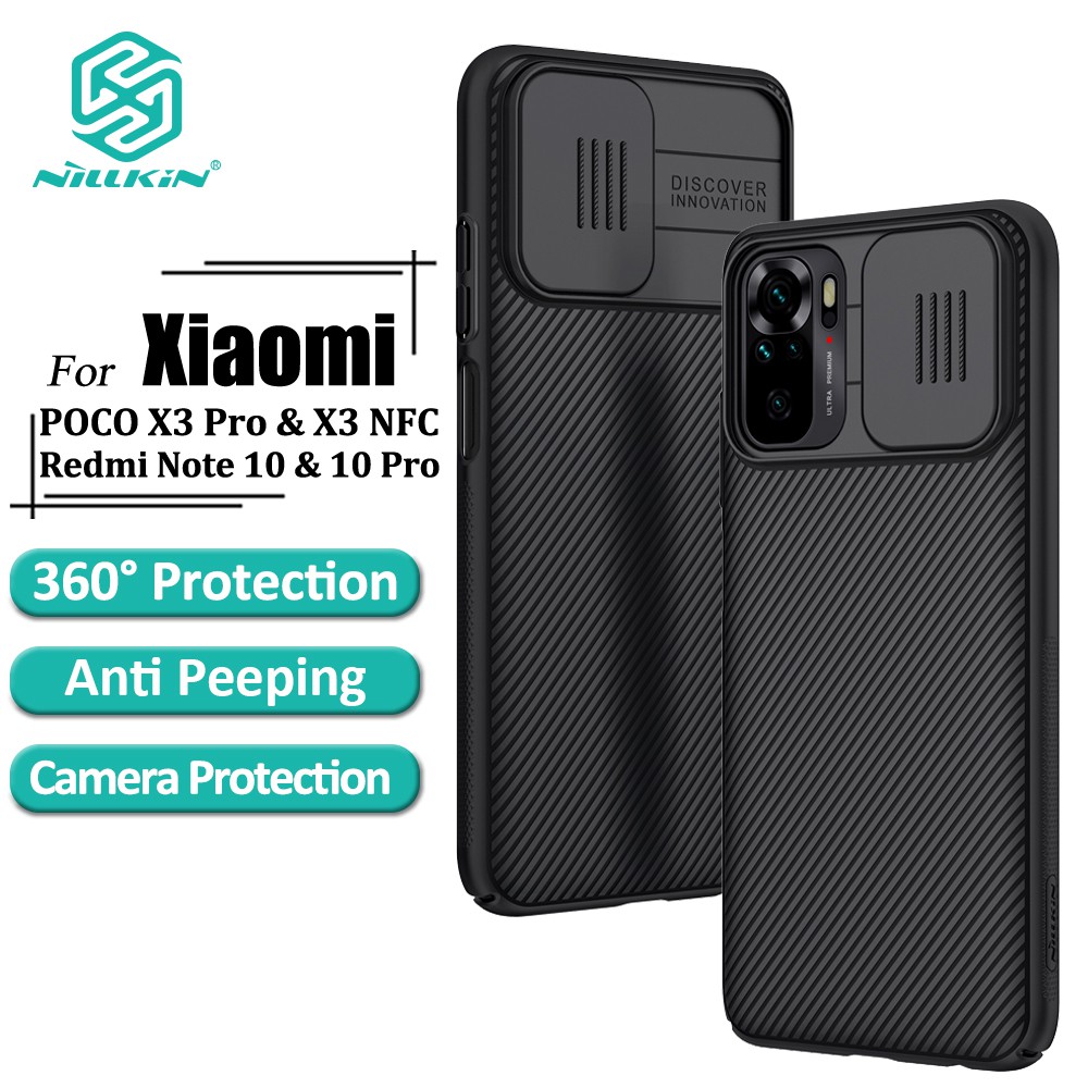 Nillkin camshield case cho Xiaomi 12T Pro 11 10T Pro Note 10 Pro Max Redmi 12 Note 9 Pro Max Poco X3 Pro X3 NFC scrub vỏ cứng với gương bóng trượt màu đen
