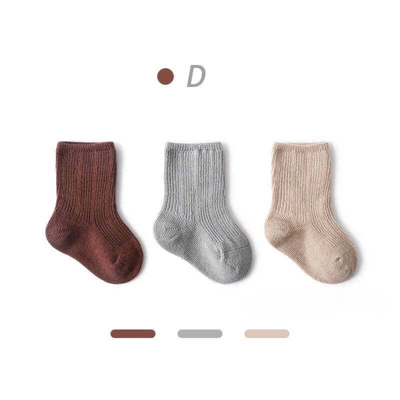 Set 3 Đôi Tất Vớ Trơn Trẻ Em, Tất Giữ Ấm Chân Cho Bé Kiểu Dáng Hàn Quốc