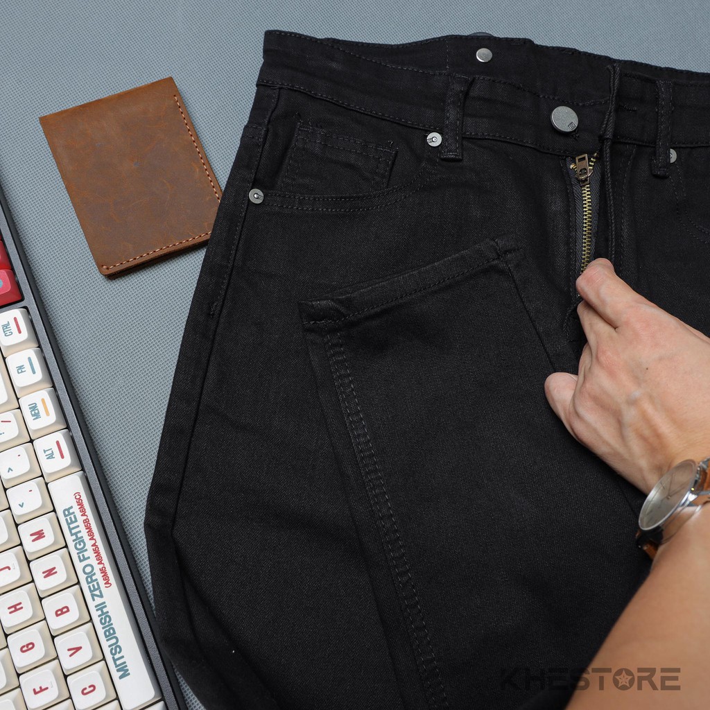Quần Jeans Nam Khestore 9095 , Jeans Trơn Đen Rách Gối Phong Cách Hàn Quốc | BigBuy360 - bigbuy360.vn