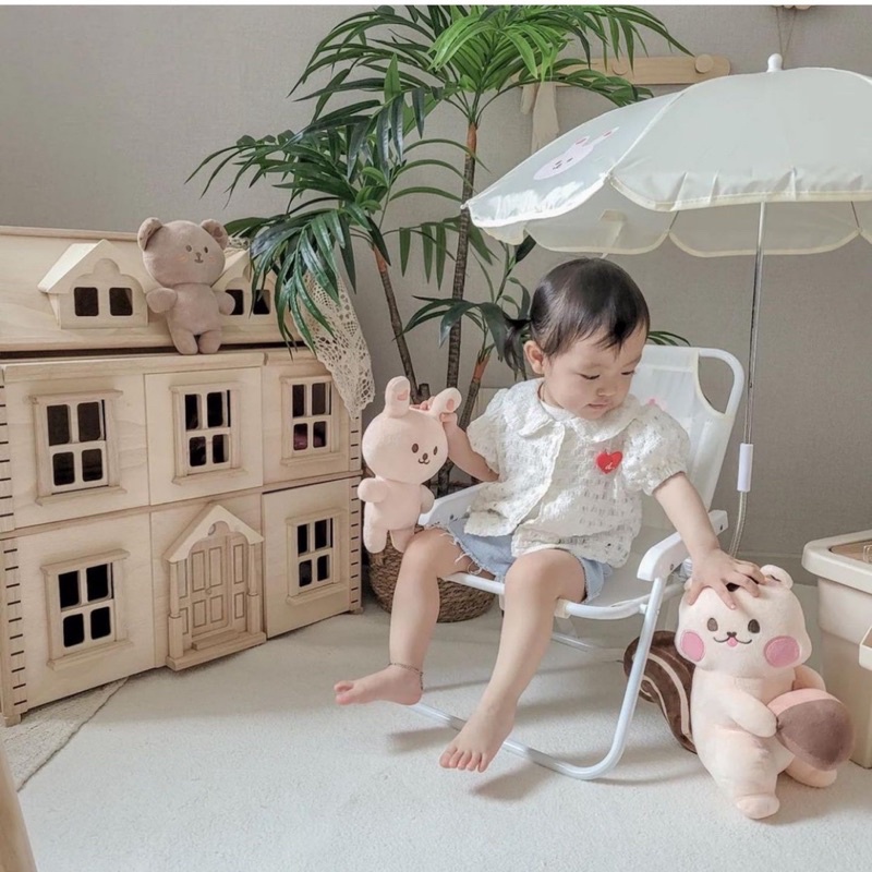 Ghế Xếp Đi Biển Kèm Ô Chống Nắng Họa Tiết Hoạt Hình Gấu Thỏ Style Hàn Quốc Cho Bé Yêu