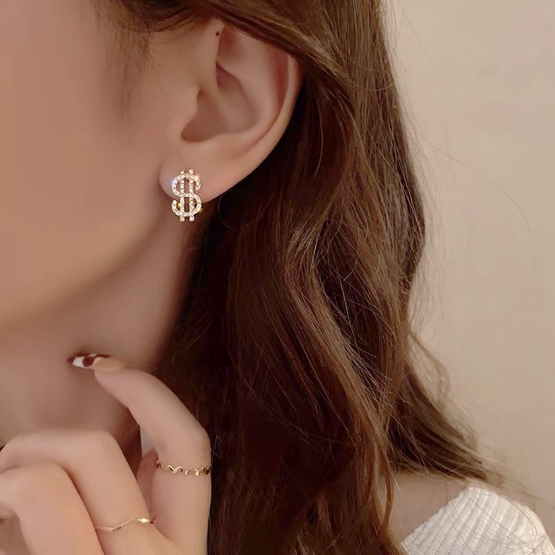 Đôi Khuyên Tai Hình Kí Hiệu Đô La Đính Đá Thời Trang Cho Nữ
