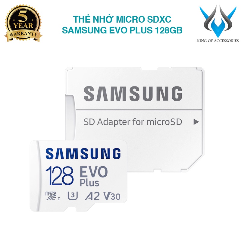 Thẻ nhớ MicroSDXC Samsung Evo Plus 128GB U3 4K R130MB/s W60MB/s kèm adapter box Hoa New 2022 (trắng) Phụ kiện 1986