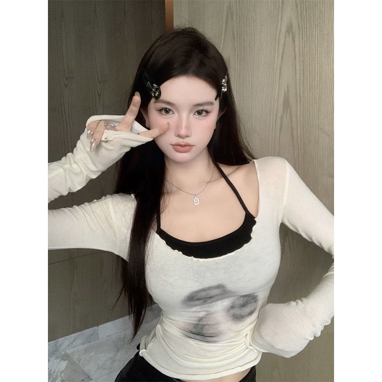 Set đồ COZOKC gồm áo thun màu nhuộm tay dài và áo không tay ôm dáng thiết kế quyến rũ