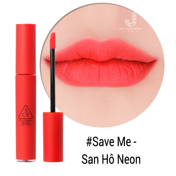 Son kem lì 3CE Velvet Lip Tint: Save Me | Màu San Hô Neon xách tay không hộp xách tay không hộp xách tay không hộp