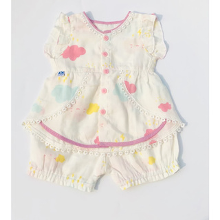 Bộ quần áo ngắn bé gái họa tiết Mây hồng xô Nhật - AICDBGGMSBEJ - AIN Closet