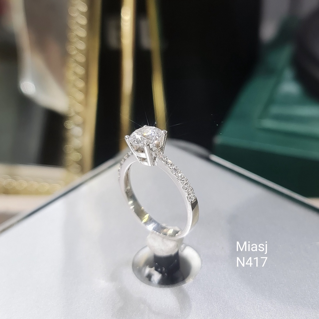 Nhẫn nữ bạc Ý 925 MiASJ N417 4 chấu nạm đá xoàng đá Cz bản mỏng thanh lịch | MiASJ