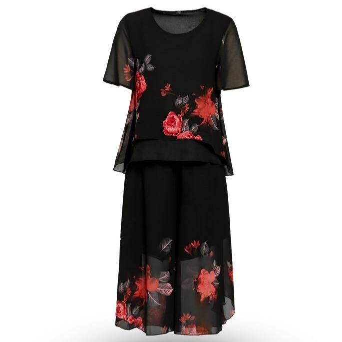 Bộ Áo chiffon + Quần Ống Rộng Thời Trang Mùa Hè Năm 2021 Mới Dành Cho Phụ Nữ Trung Niên