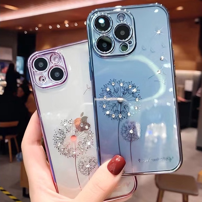 Ốp Điện Thoại Silicon Trong Suốt Họa Tiết Hoa Bồ Công Anh Đính Đá Chống Sốc Cho iPhone 13 12 11Promax XS Xr XSMAX