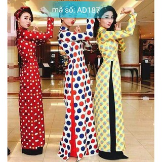 AD187 3 màu 4XL Áo Dài Cách Tân cô ba sài gòn chấm bi phối màu CÓ SIZE LỚN AD187