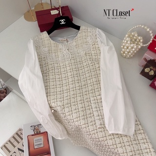 Váy dạ thiết kế Mina cổ ren tiểu thư