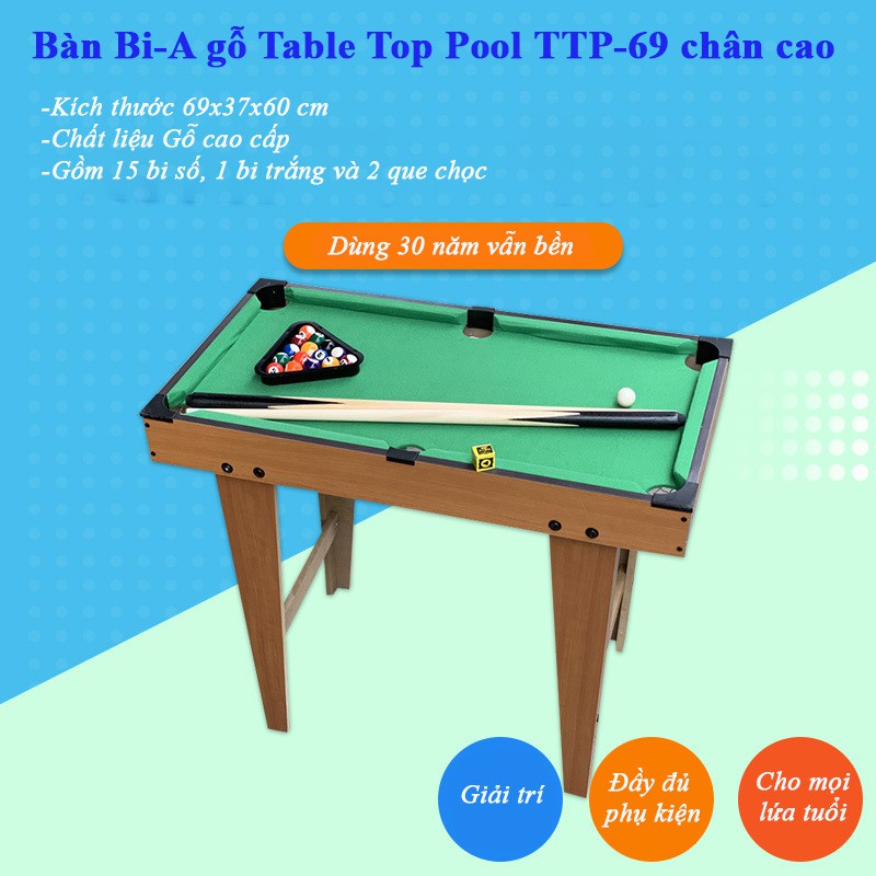 ⚡Đồ chơi bàn Bi-A kiểu dáng chân cao bằng gỗ Table Pool TP-70 ⚡ kích thước 70x40x60cm ⚡ phù hợp cho trẻ nhỏ và người lớn