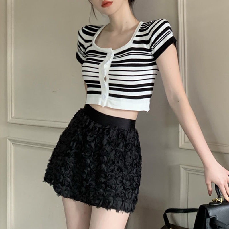 Áo Khoác cardigan Họa Tiết Kẻ Sọc Màu Sắc Tương Phản Ngọt Ngào Thời Trang Mùa Hè Cho Nữ