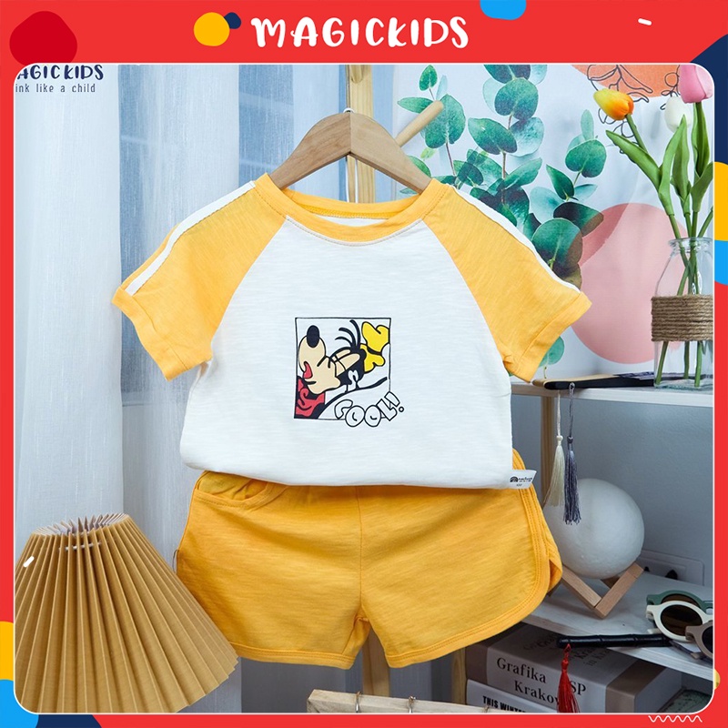 Đồ bộ bé trai Magickids áo thun cộc tay quần đùi cotton in hình chú chó pluto Quần áo trẻ em 1 2 3 4 5 6 7 tuổi BR22027