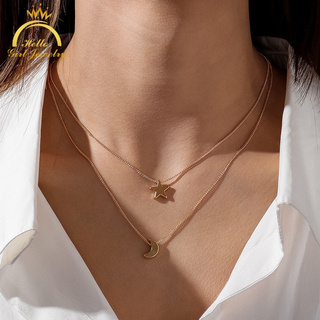 Dây chuyền 2 lớp trang trí mặt hình trăng sao phong cách Hàn Quốc xinh xắn dành cho nữ