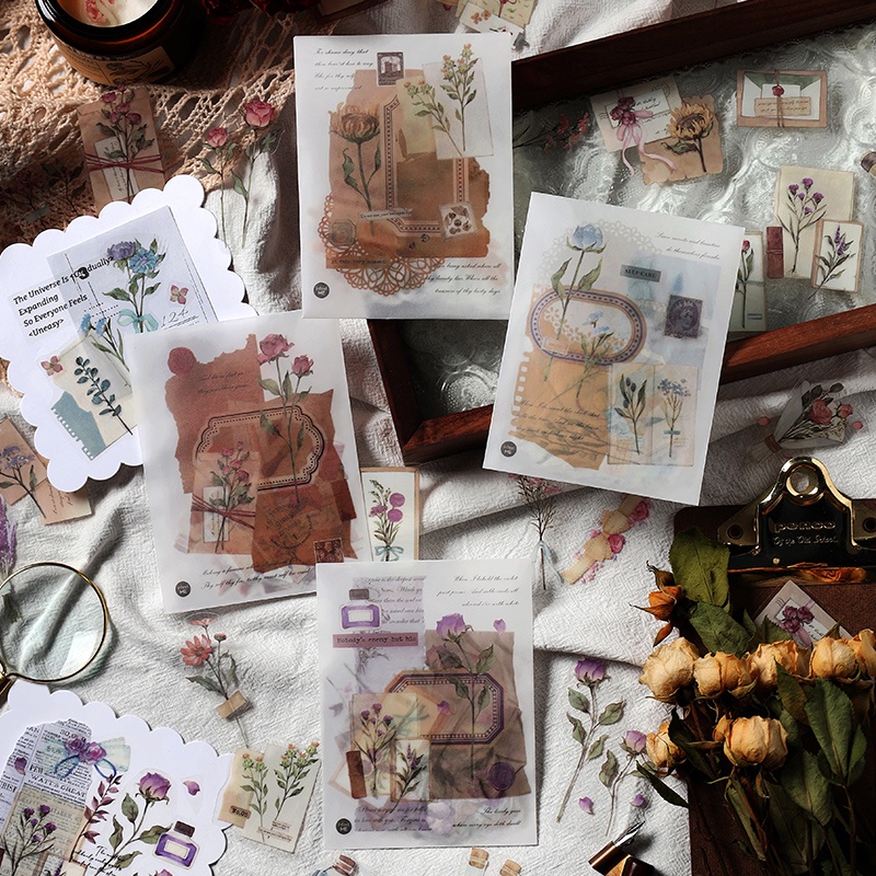 Set 40 Miếng Dán Trang Trí Sổ Tay Phong Cách Vintage