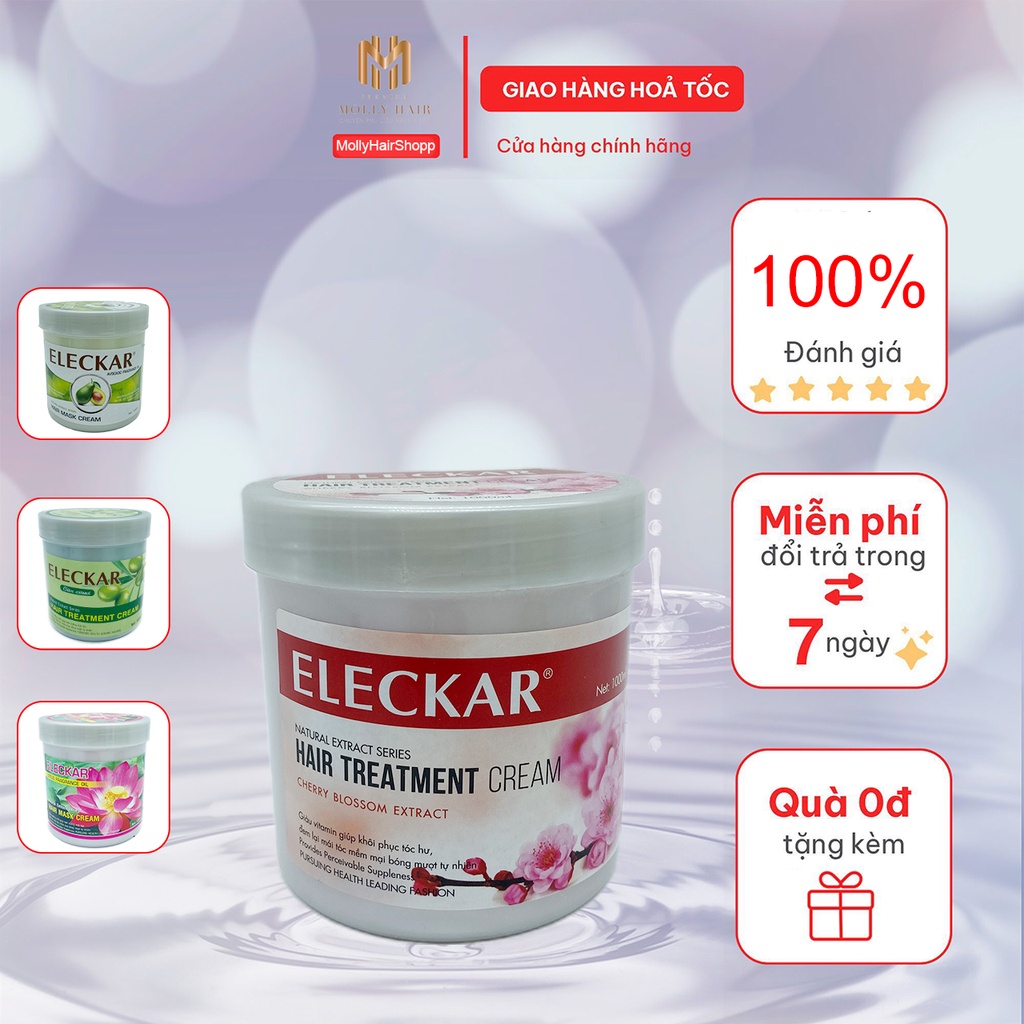 Hấp dầu 100% tinh chất thiên nhiên MollyHair Eleckar hoa sen , bơ, olive, hoa anh đào, cấp ẩm và phục hồi tóc hư tổn