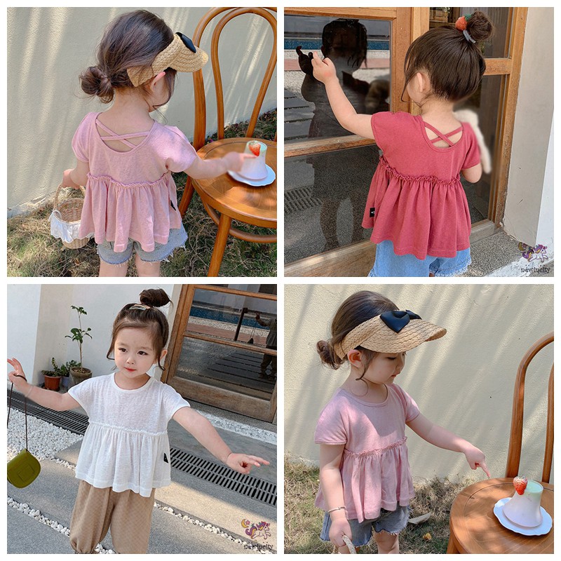 Áo thun tay ngắn phối dây chéo sau lưng phong cách Hàn Quốc thời trang xinh xắn cho bé gái