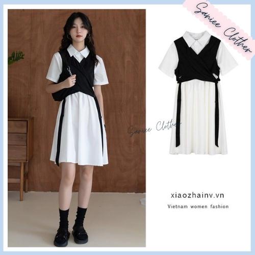 Sét Váy Sơ Mi Nữ Kèm Gile Đai Tách Mềm Mịn Không Nhăn Unisex Mặc Được 2 Kiểu Saniee Clother