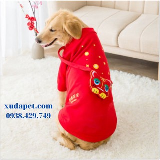 Áo tết đỏ cho chó lớn kèm túi lân may mắn mang không khí tết cho gia đình với sắc đỏ cho cún cưng - xudapet - sp000646